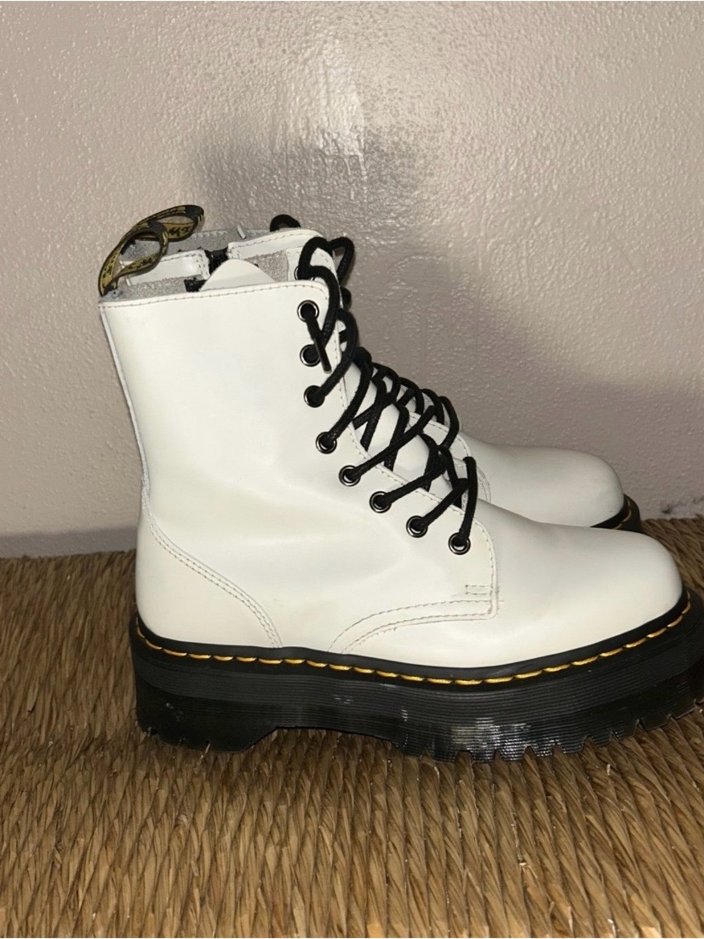 Dr. Martens White JADON Platform Lace-Up Boots with Black Laces